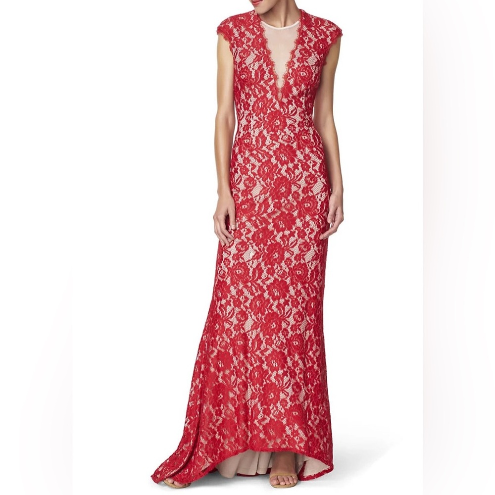 Aidan Mattox Red Lace Gown